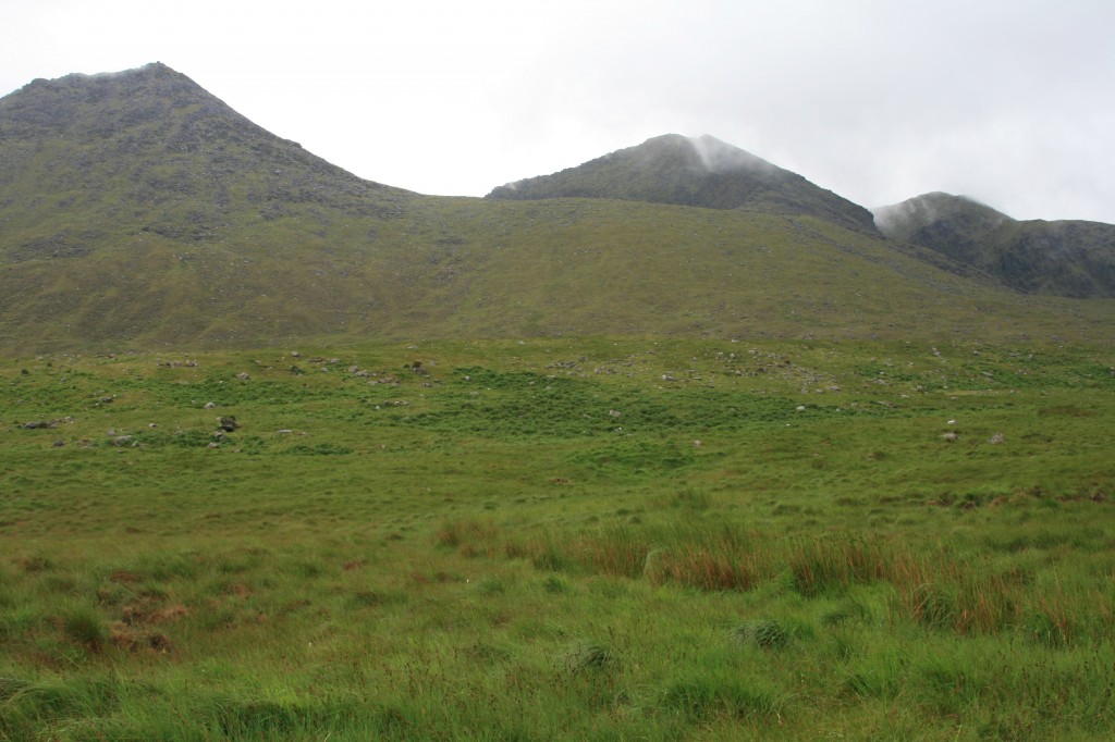 across the rising moor towards Cruach Mhor (left) and The Big Gun (right)