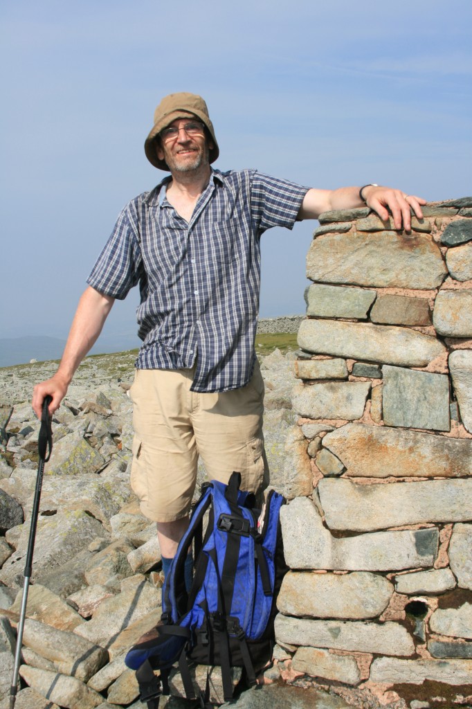 David at the summit cairn of Foel-fras, his final Welsh 3000!